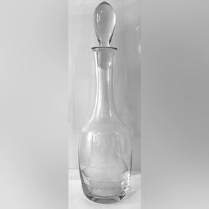 Hand Blown Vintage Etched Schooner Glass Wine Decanter with Stopper